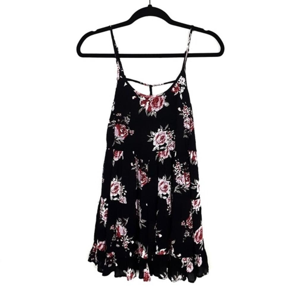 Chelsea & Violet Black Floral Tiered Babydoll Mini Dress - Size XS